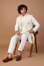 Cream Raw Silk Indo-Western for Men – Premium Traditional Wear