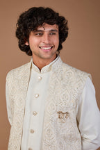 Cream Raw Silk Indo-Western for Men – Premium Traditional Wear