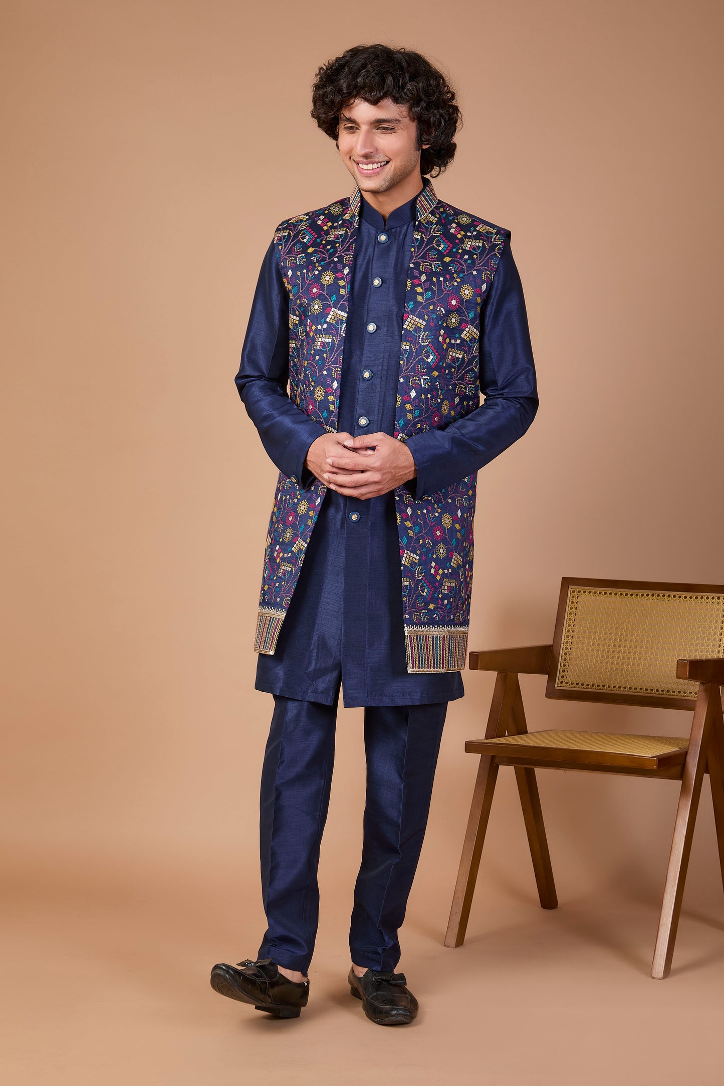 Navy Men's Indo-western with Elegance Embroidery work