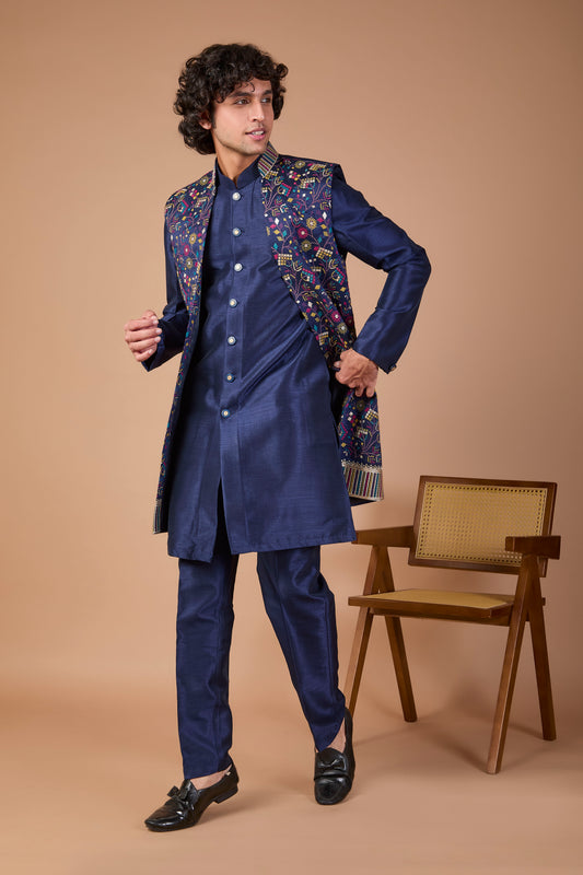 Navy Men's Indo-western with Elegance Embroidery work