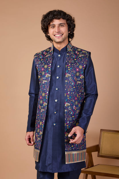 Navy Men's Indo-western with Elegance Embroidery work