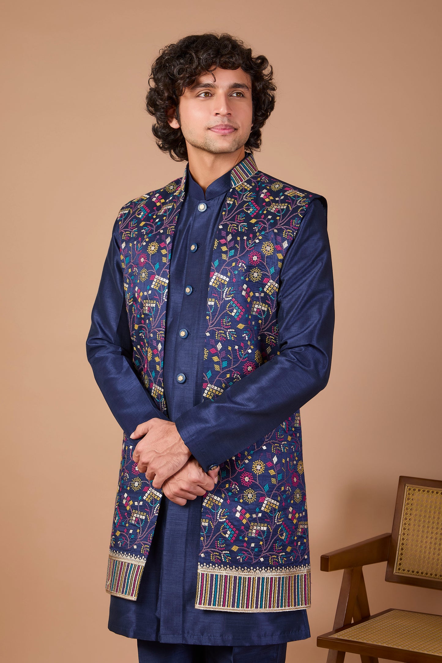 Navy Men's Indo-western with Elegance Embroidery work