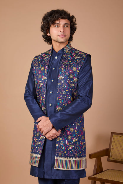 Navy Men's Indo-western with Elegance Embroidery work