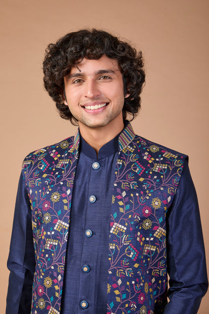 Navy Men's Indo-western with Elegance Embroidery work