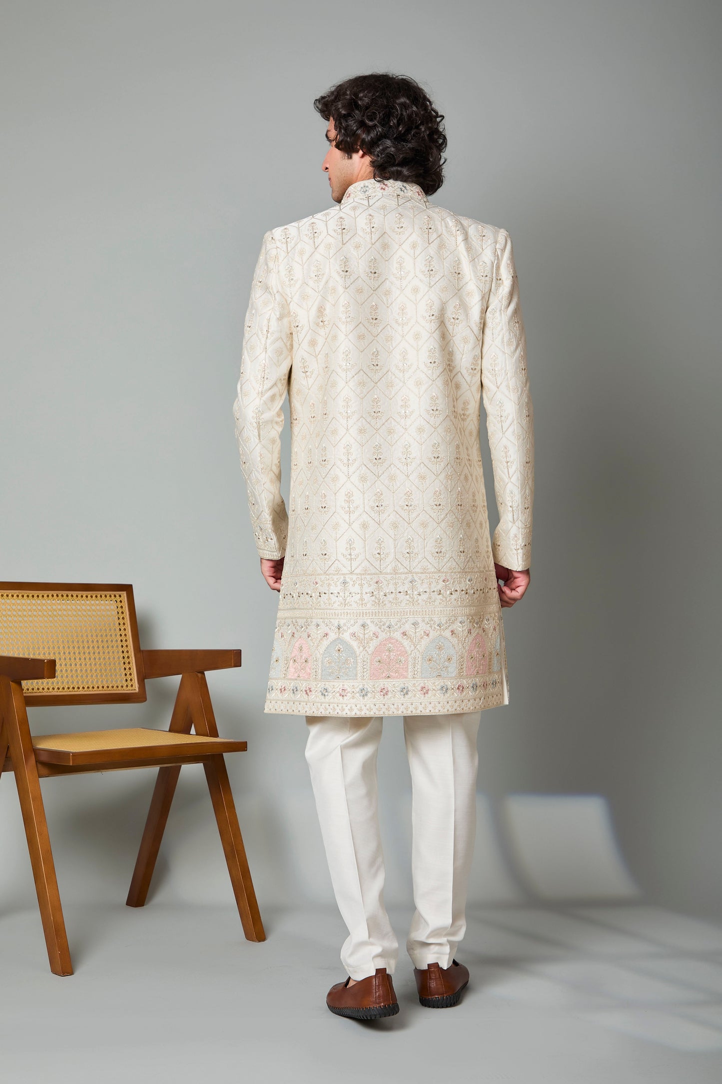 Adorn with Embroidered Cream Men's Indo-western