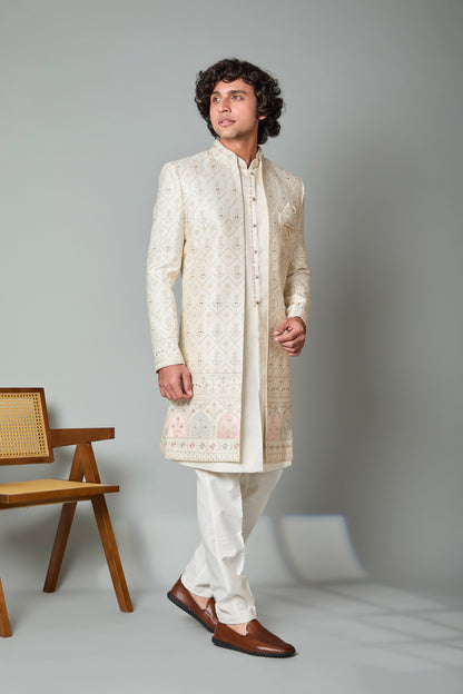 Adorn with Embroidered Cream Men's Indo-western