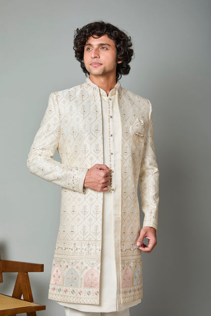 Adorn with Embroidered Cream Men's Indo-western
