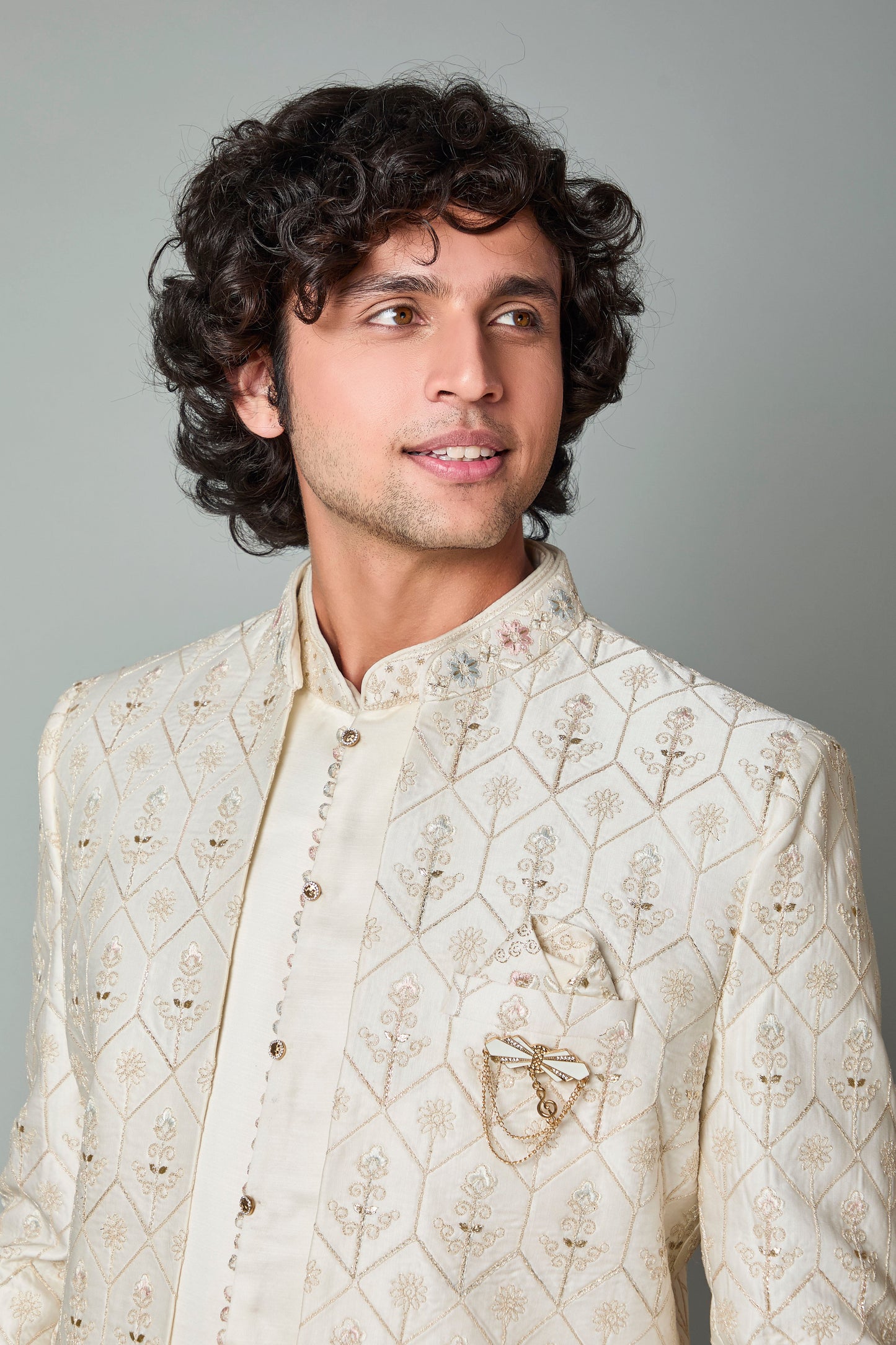 Adorn with Embroidered Cream Men's Indo-western