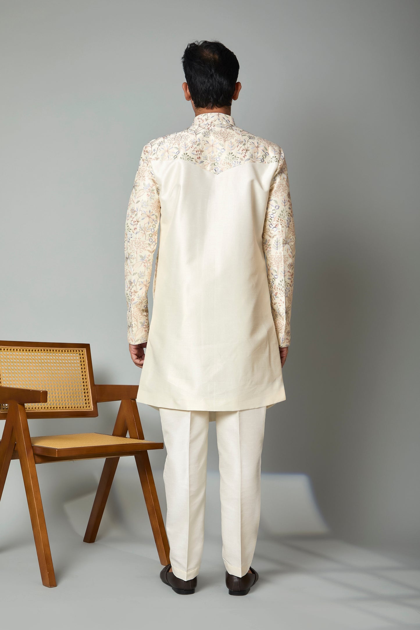 Men's Indo-western in Smooth Raw Silk for Wedding Celebrations