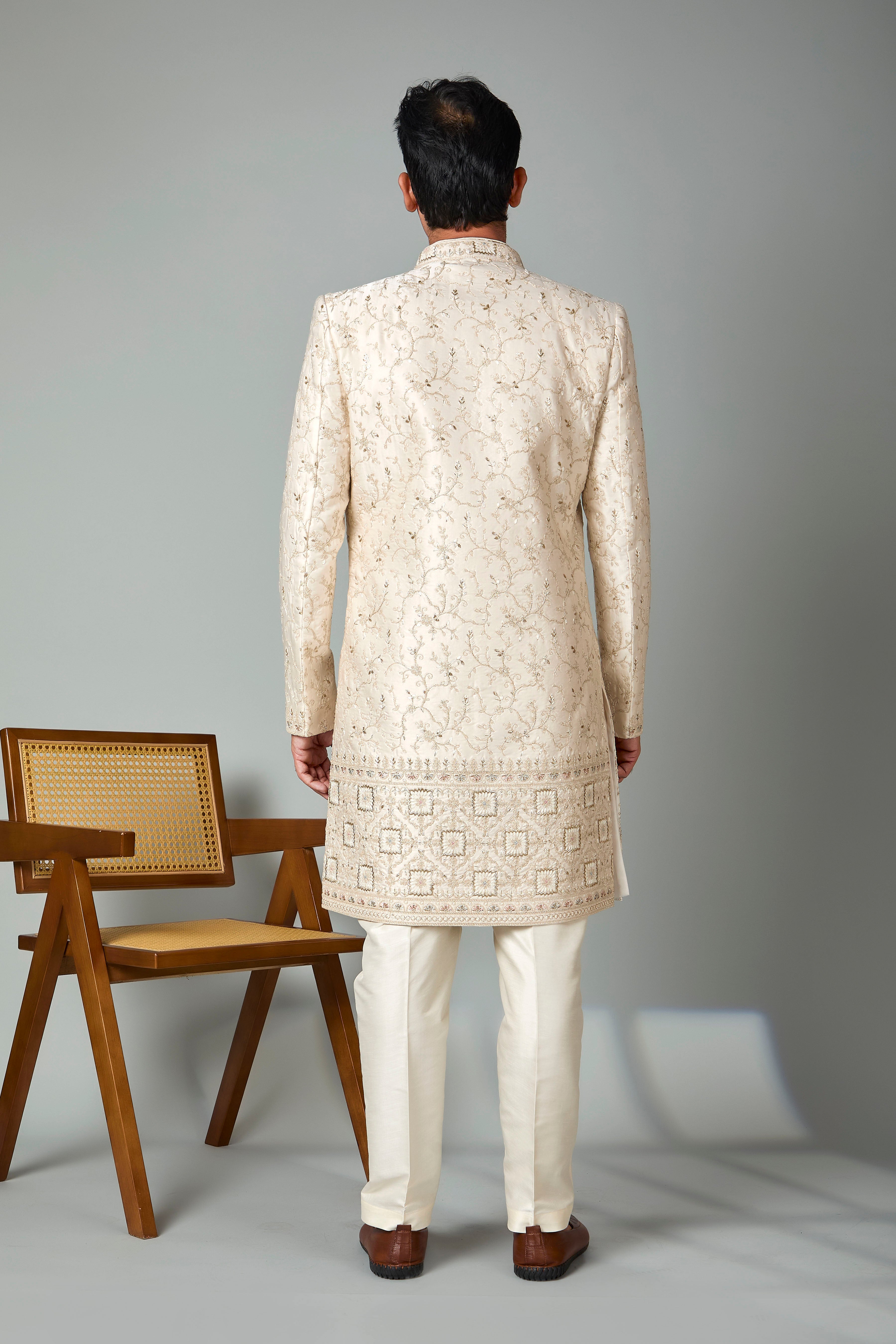 Cream Silk Indo Western for Men – Wedding Wear