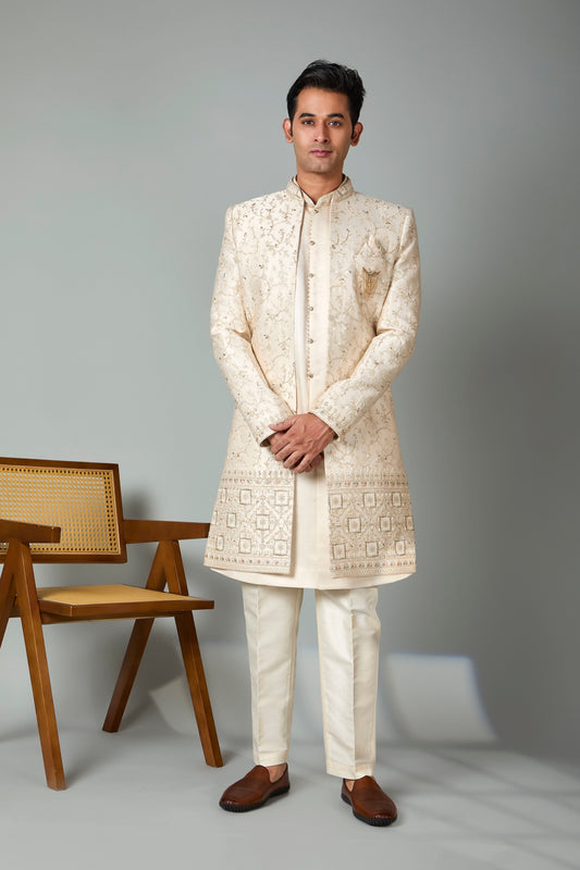 Men’s Indo-western in Silk Designed for Wedding Occasions
