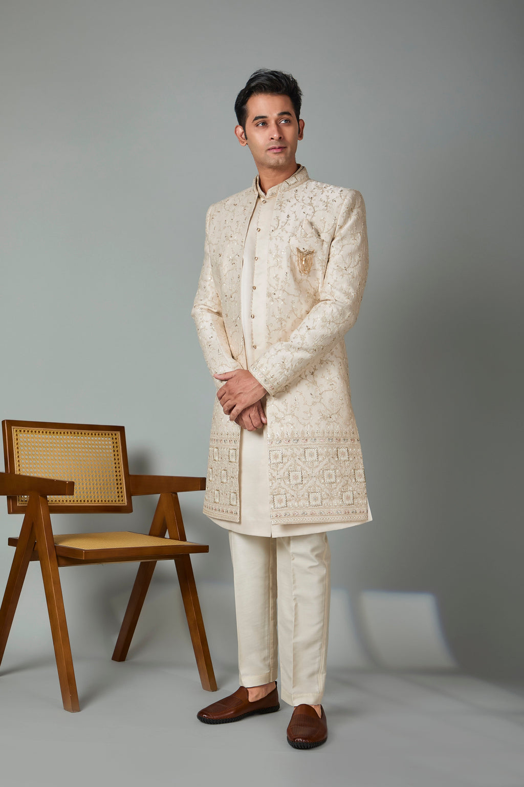 Cream Silk Indo Western for Men – Wedding Wear