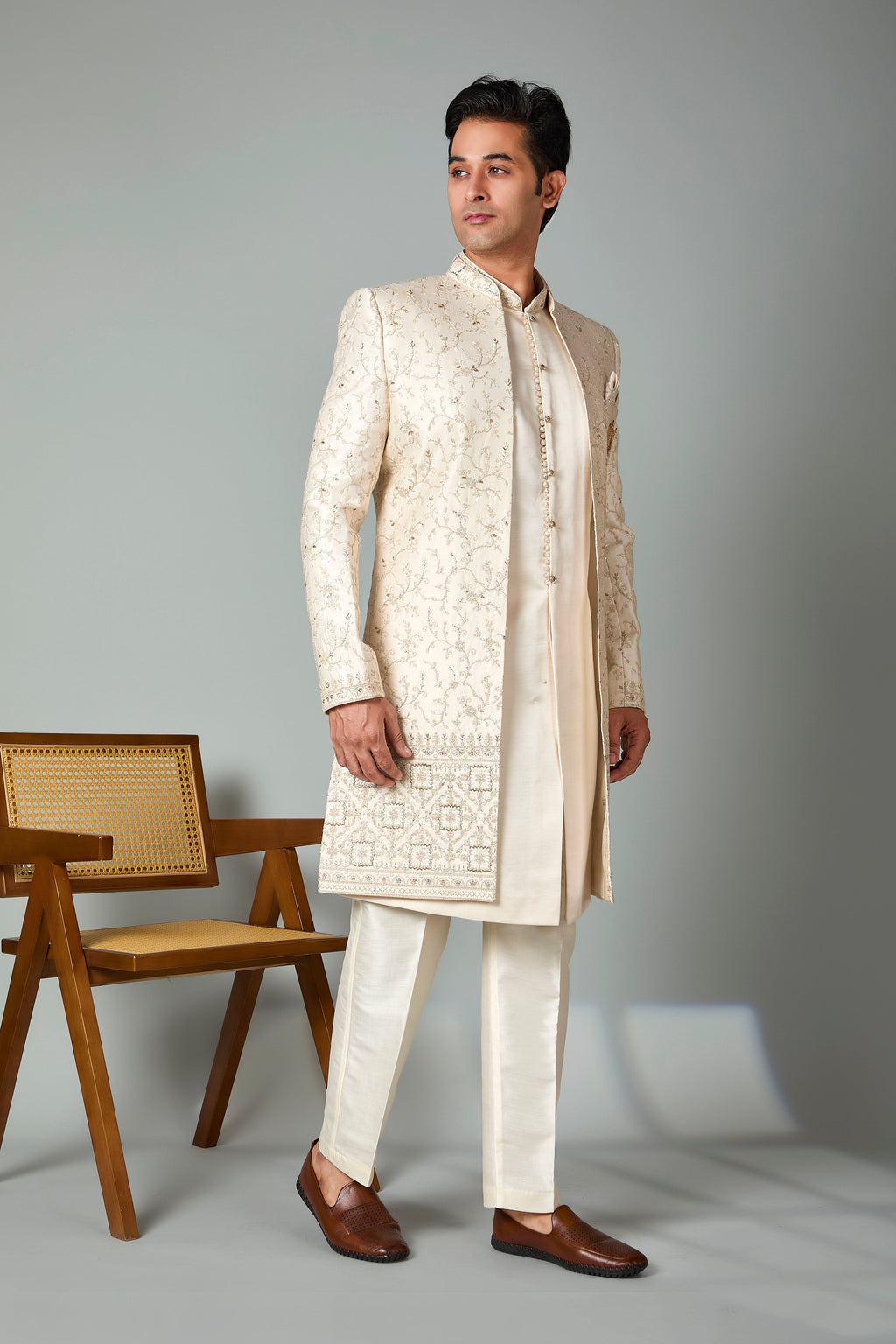 Cream Silk Indo Western for Men – Wedding Wear