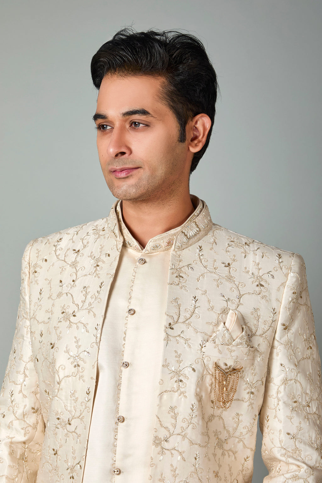 Cream Silk Indo Western for Men – Wedding Wear