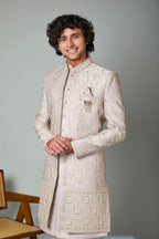 Fawn Beige Embroidered Indo-Western for Men – Wedding & Sangeet Wear