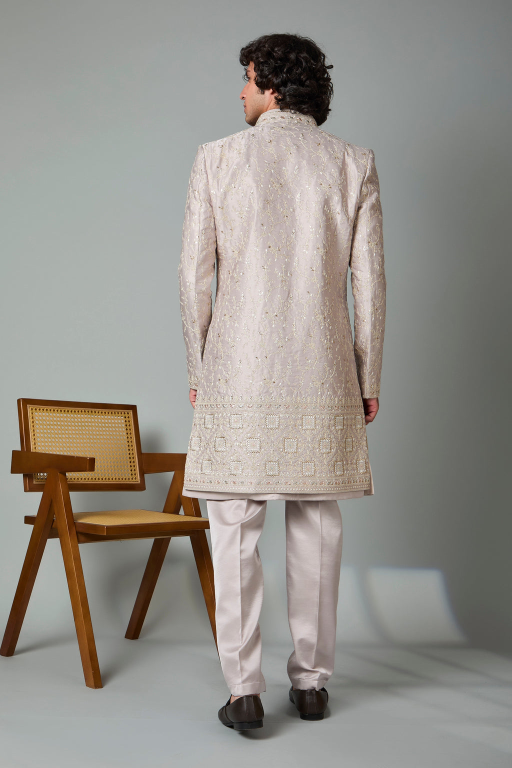 Fawn Beige Embroidered Indo-Western for Men – Wedding & Sangeet Wear