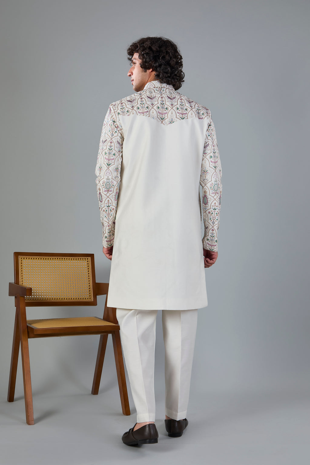 Raw Silk Off-white Men's Indo-western for Wedding and Engagement