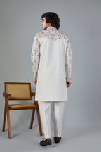 Raw Silk Off-white Men's Indo-western for Wedding and Engagement