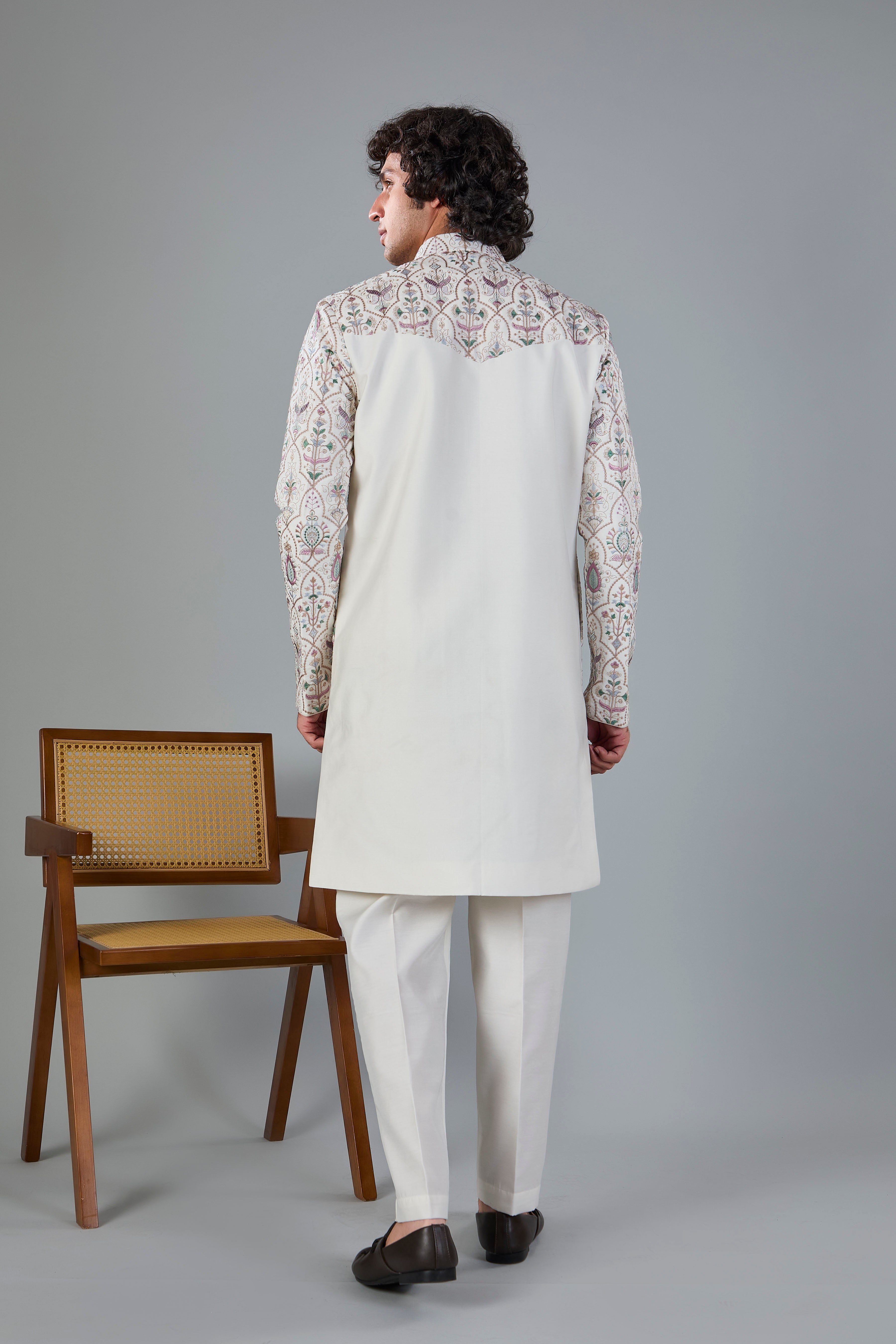 Raw Silk Off-white Men's Indo-western for Wedding and Engagement