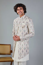 Raw Silk Off-white Men's Indo-western for Wedding and Engagement