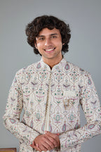 Raw Silk Off-white Men's Indo-western for Wedding and Engagement