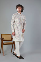 Raw Silk Off-white Men's Indo-western for Wedding and Engagement