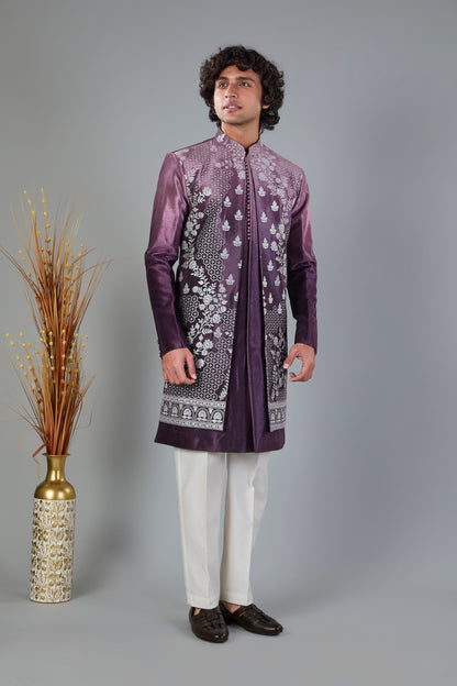 Wedding and Reception Wear Men Indo-western in Silk