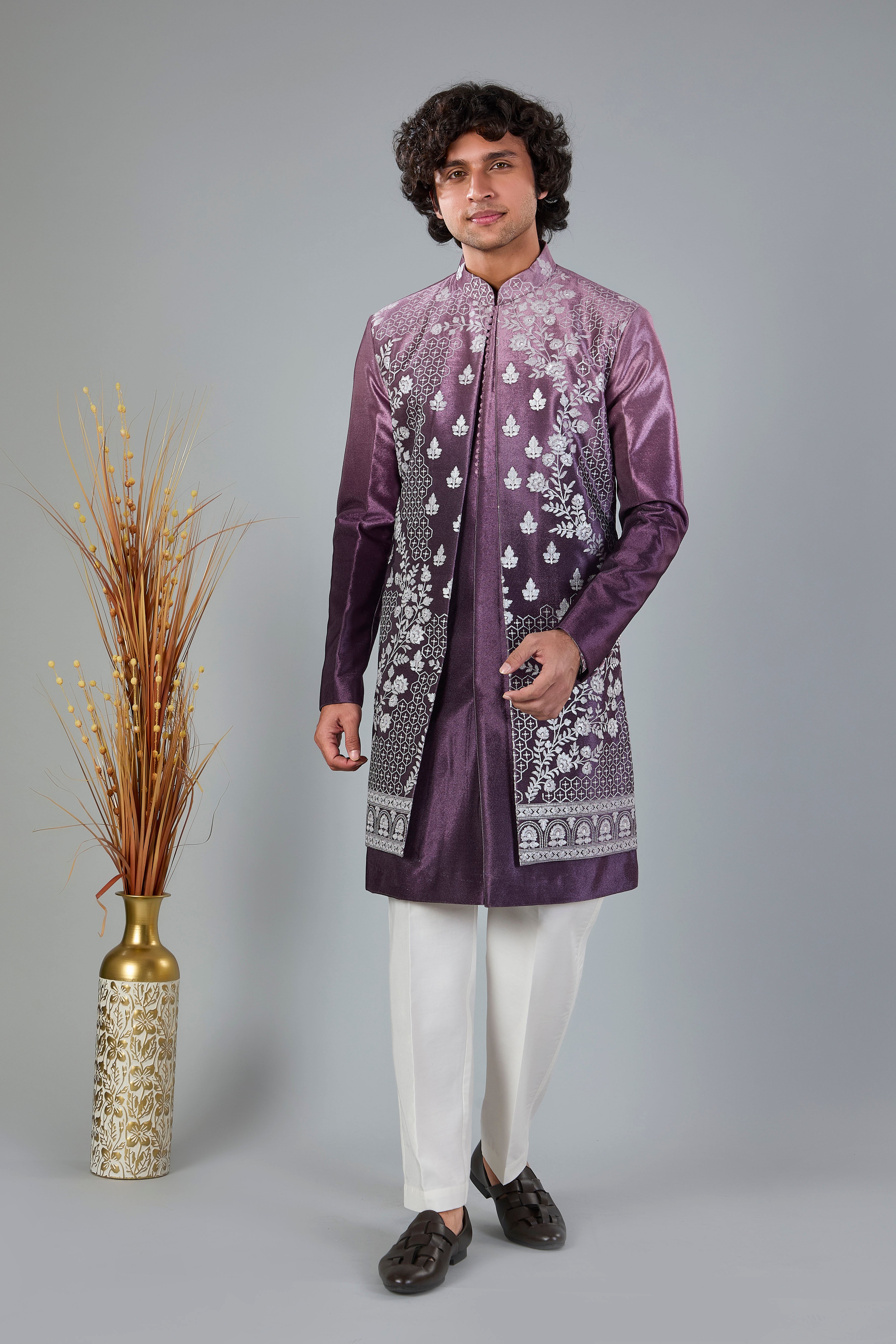Wedding and Reception Wear Men Indo-western in Silk