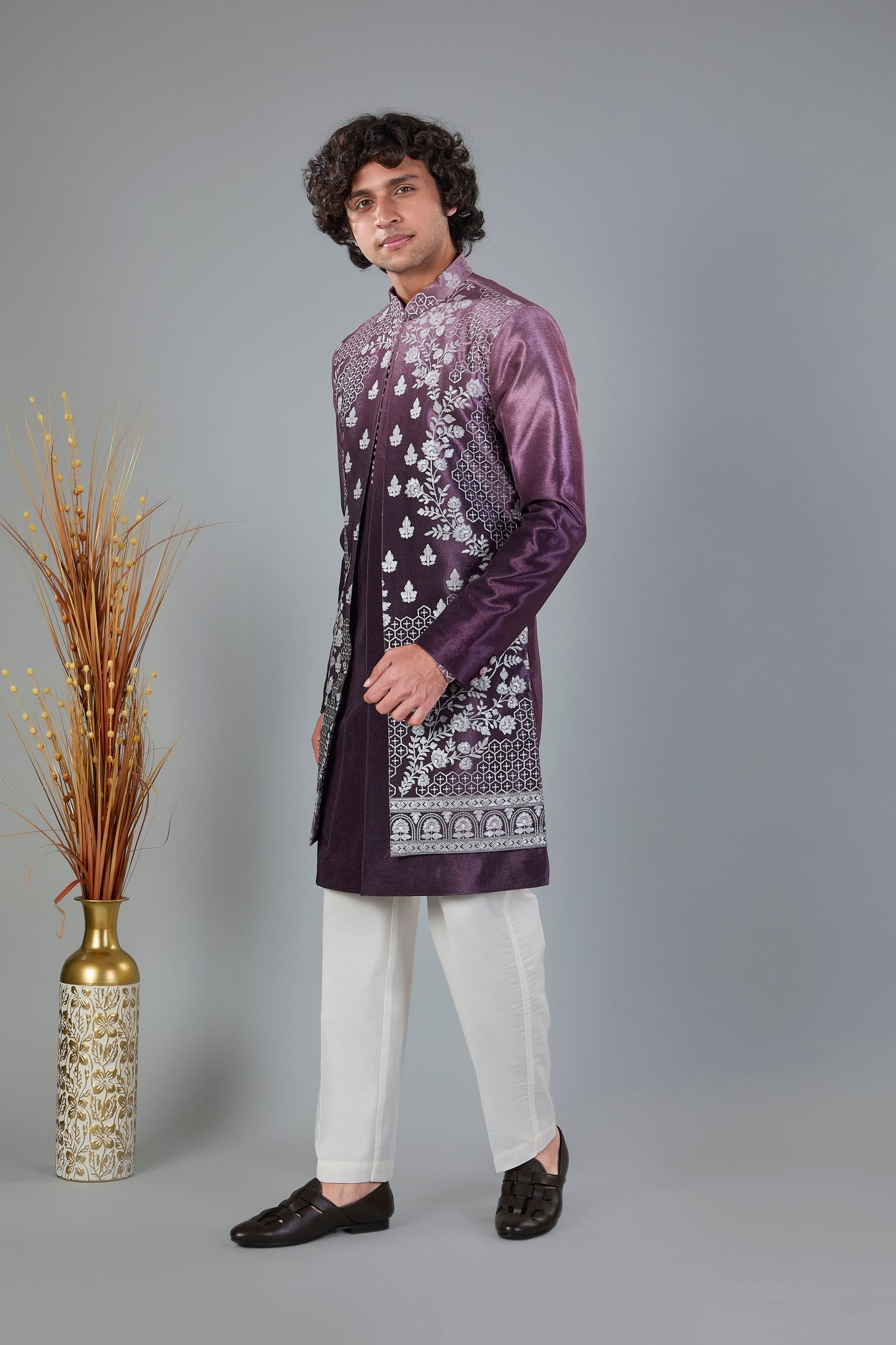 Wedding and Reception Wear Men Indo-western in Silk