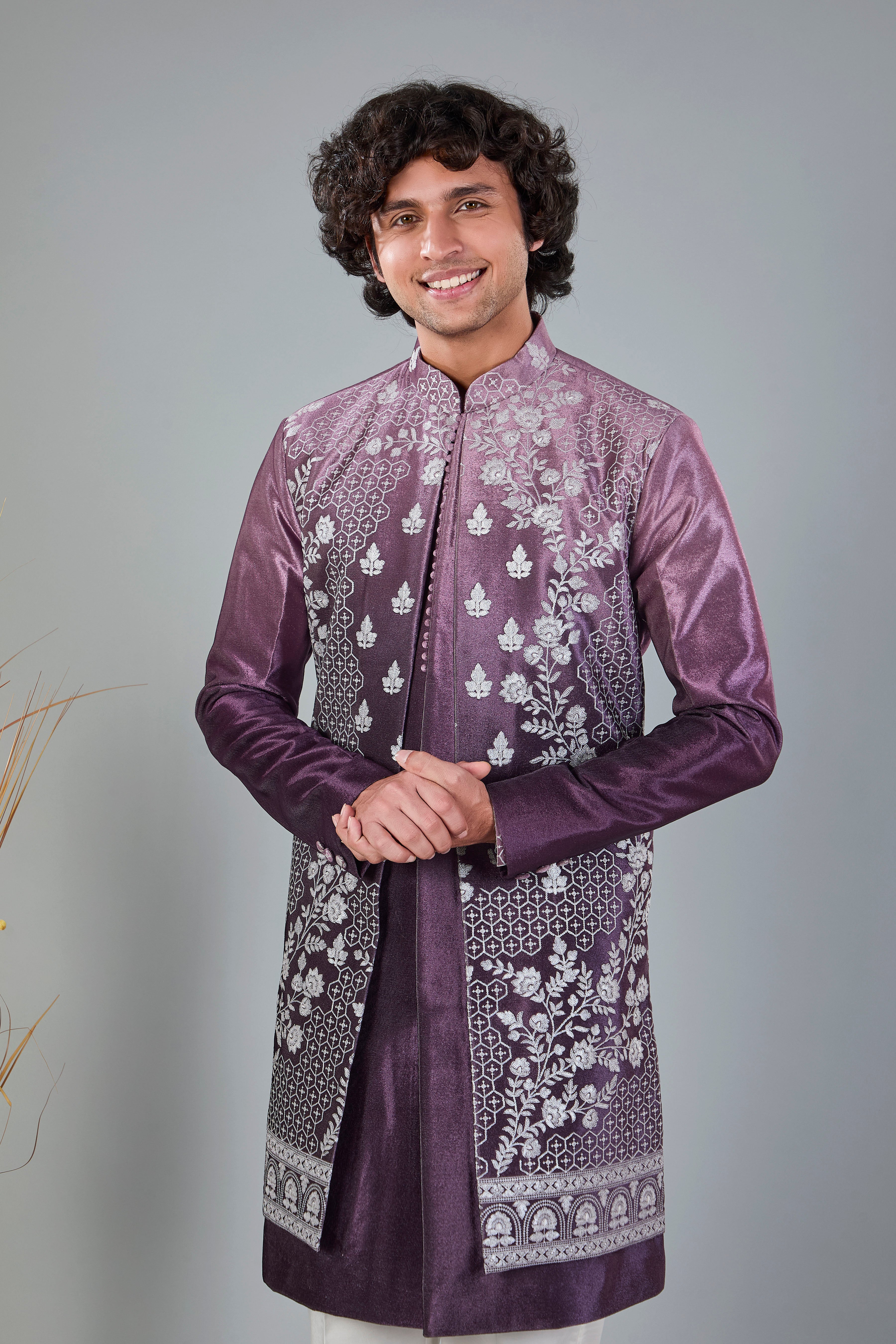 Wedding and Reception Wear Men Indo-western in Silk