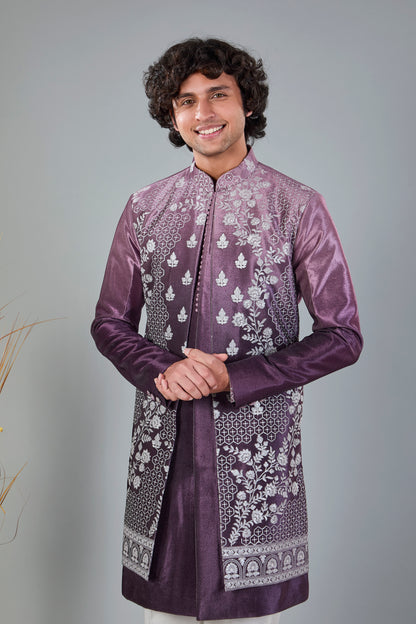 Wedding and Reception Wear Men Indo-western in Silk