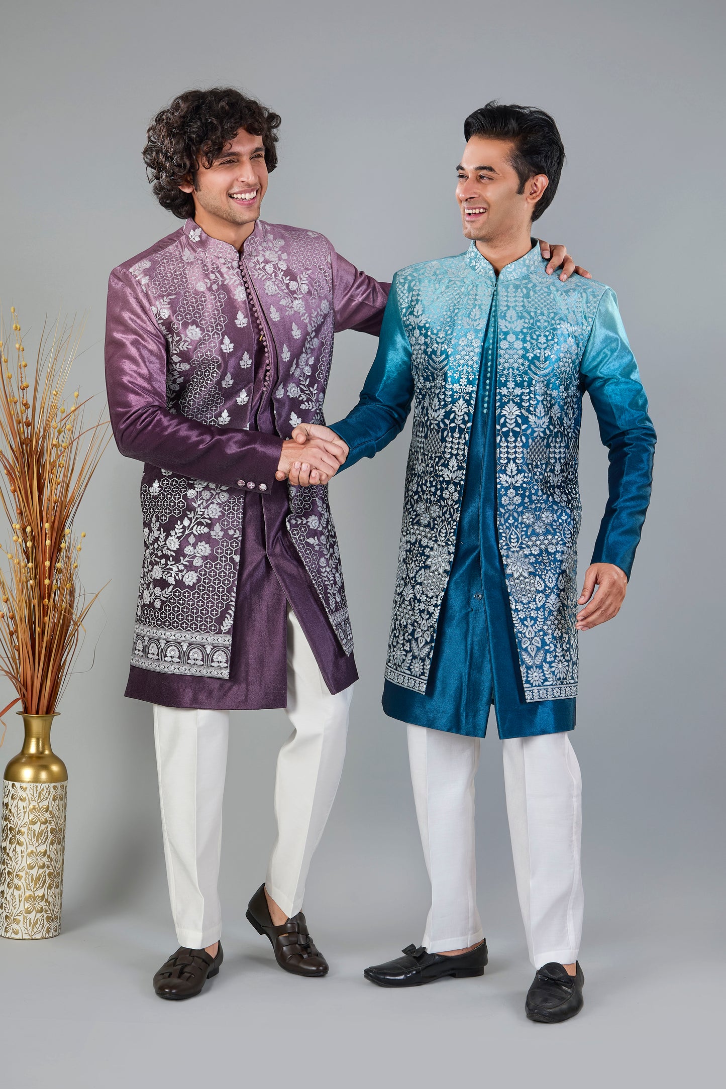 Turquoise Blue Men's Indo-western for Reception and Engagement