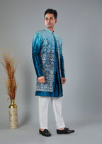 Turquoise Blue Men's Indo-western for Reception and Engagement