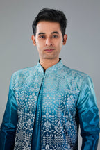 Turquoise Blue Men's Indo-western for Reception and Engagement
