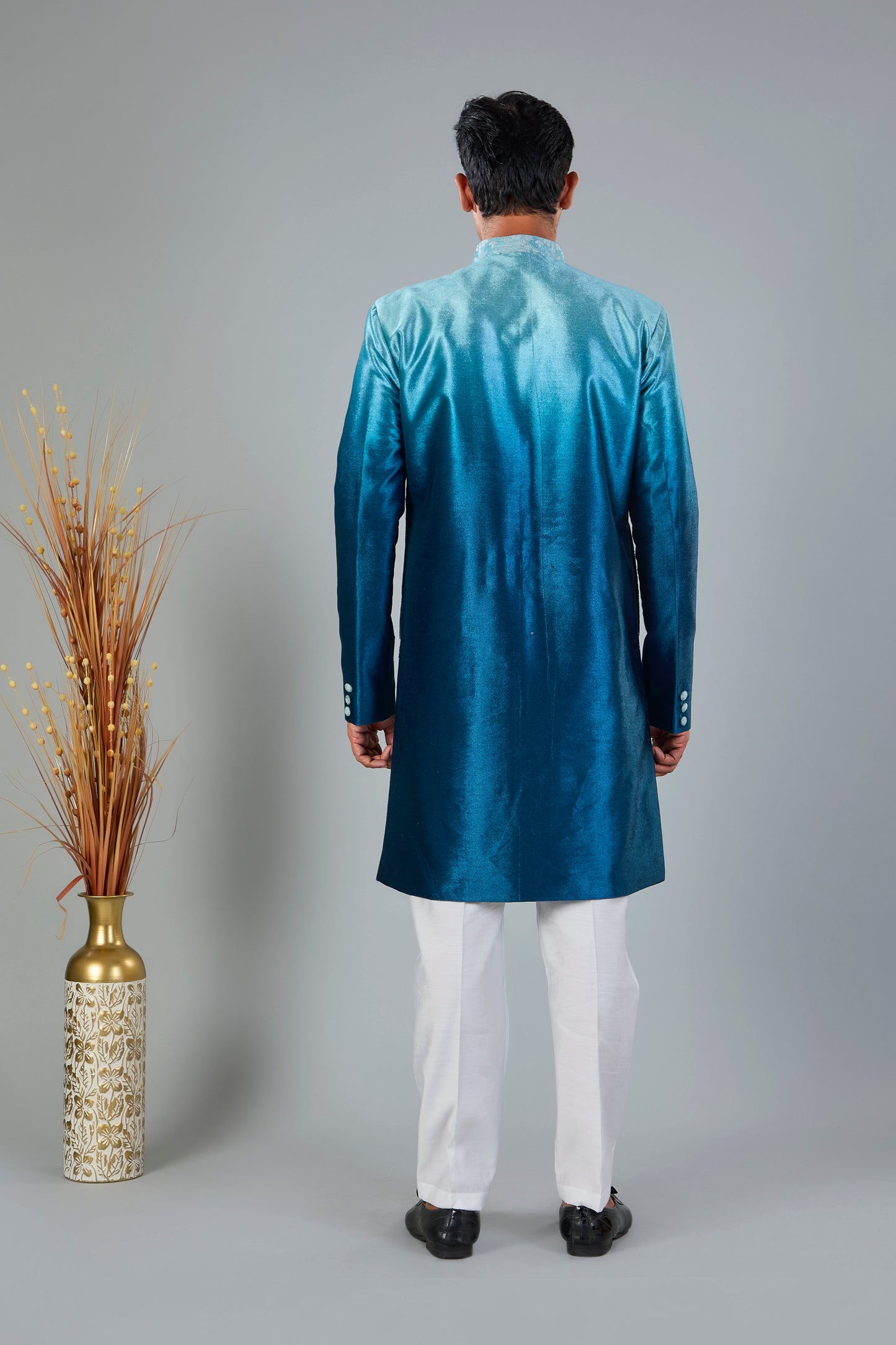 Turquoise Blue Men's Indo-western for Reception and Engagement