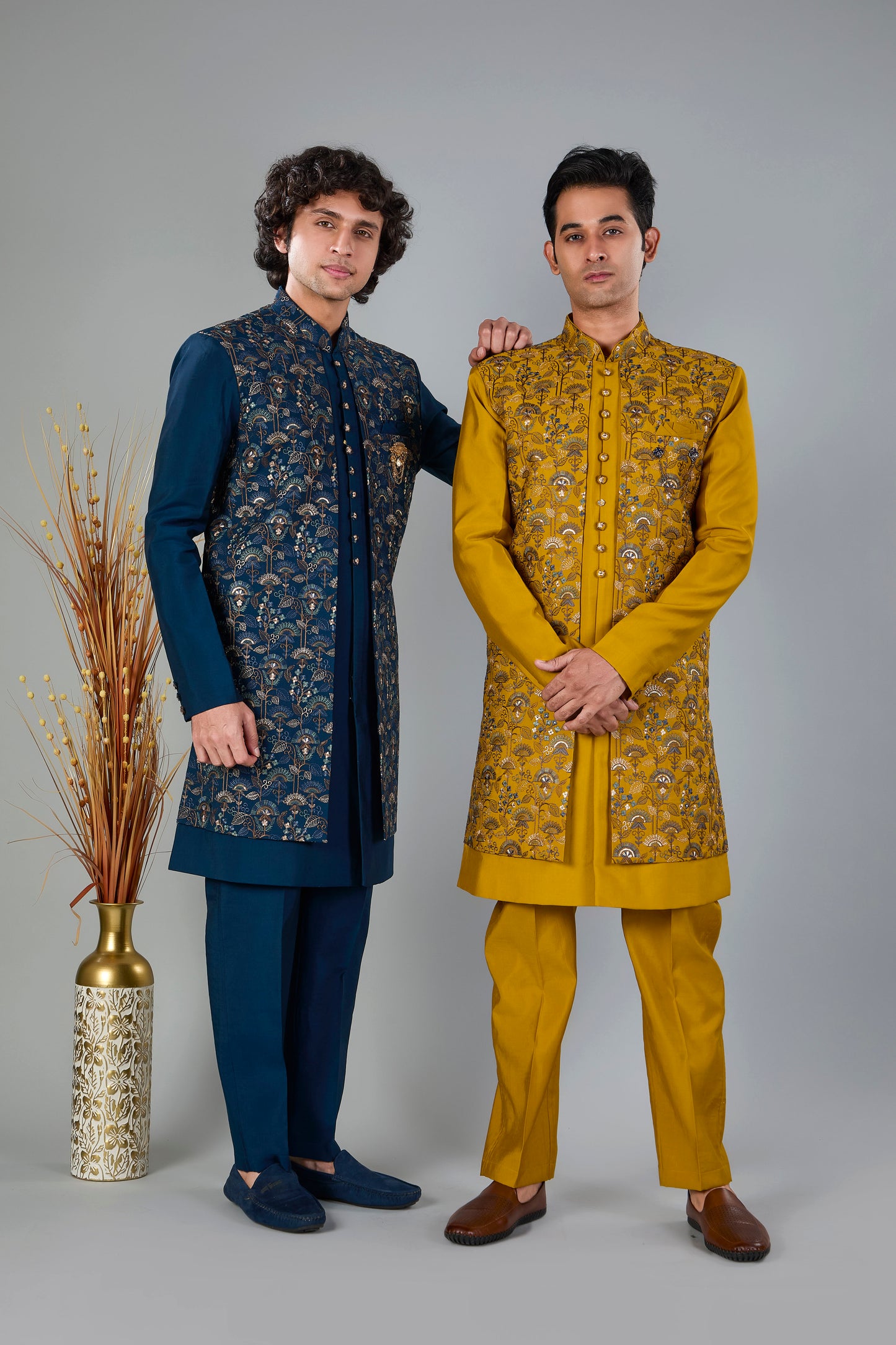 Teal Blue Men's Indo-western made in Raw Silk for Festive Style