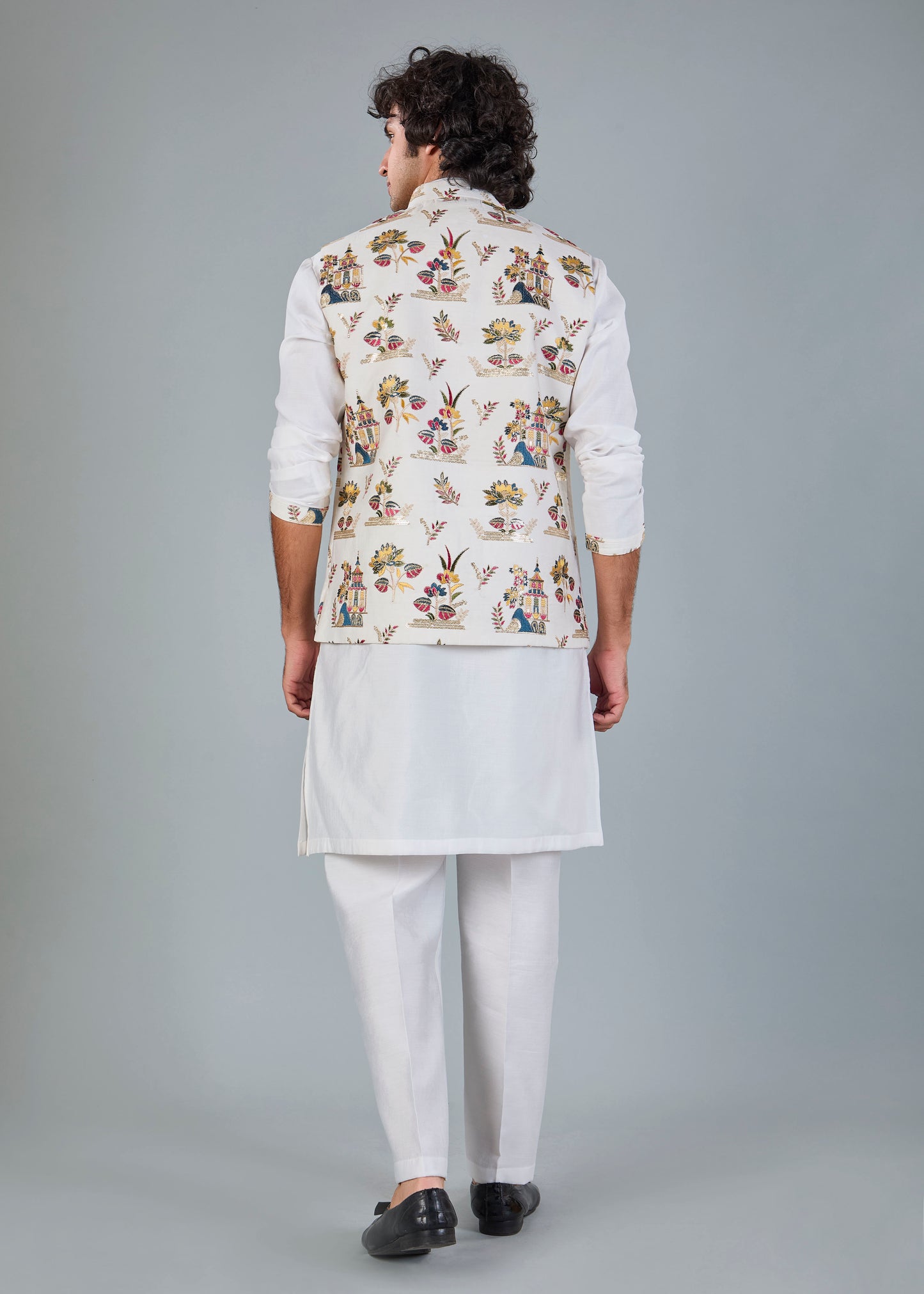 Men's Off-White Kurta Jacket Set in Raw Silk