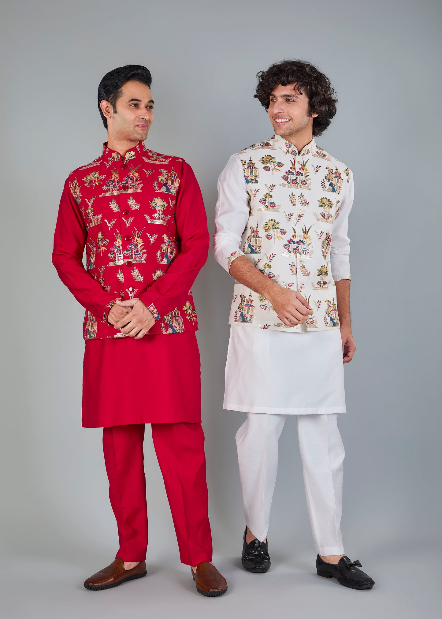 Raw silk Kurta Jacket Set for Wedding Celebrations