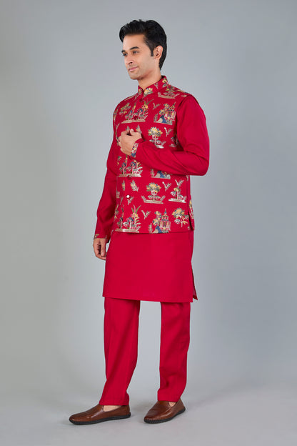 Raw silk Kurta Jacket Set for Wedding Celebrations