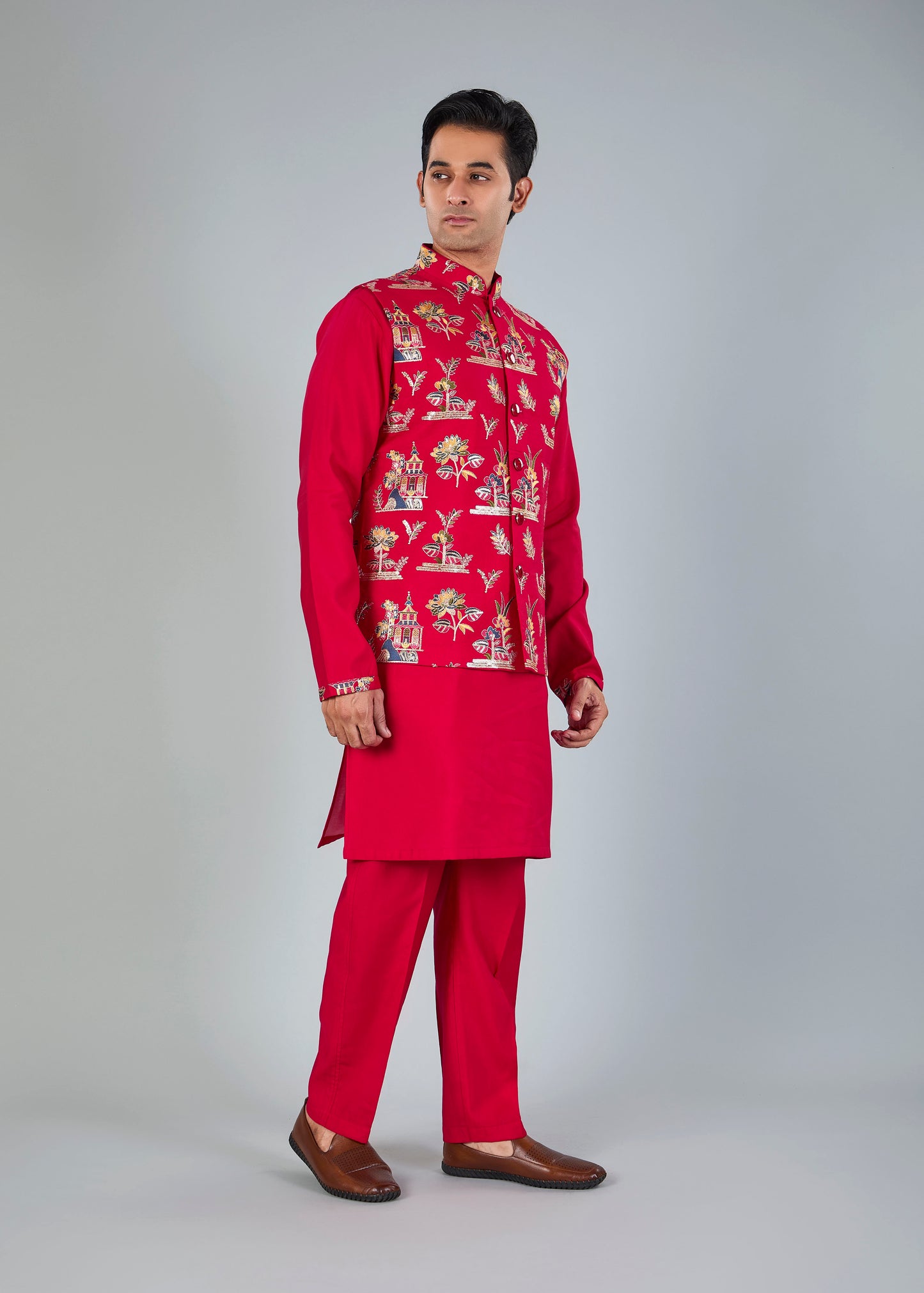 Raw silk Kurta Jacket Set for Wedding Celebrations