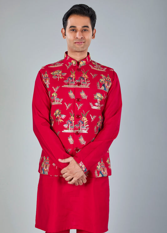 Raw silk Kurta Jacket Set for Wedding Celebrations