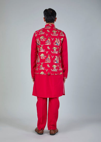Raw silk Kurta Jacket Set for Wedding Celebrations