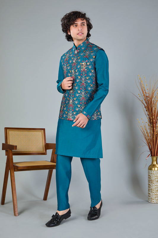 Rich Raw Silk Men’s Kurta Jacket Set