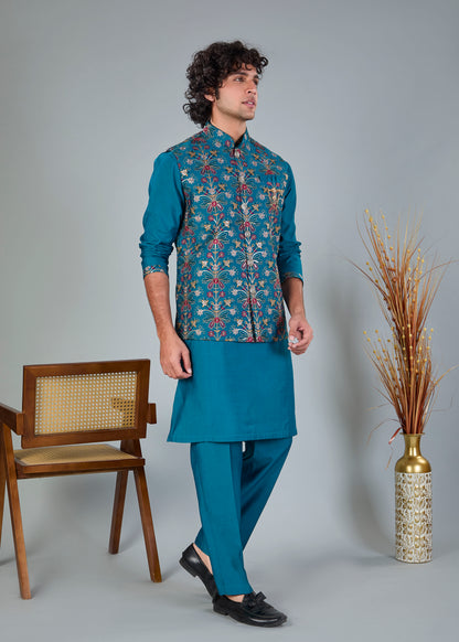 Rich Raw Silk Men’s Kurta Jacket Set