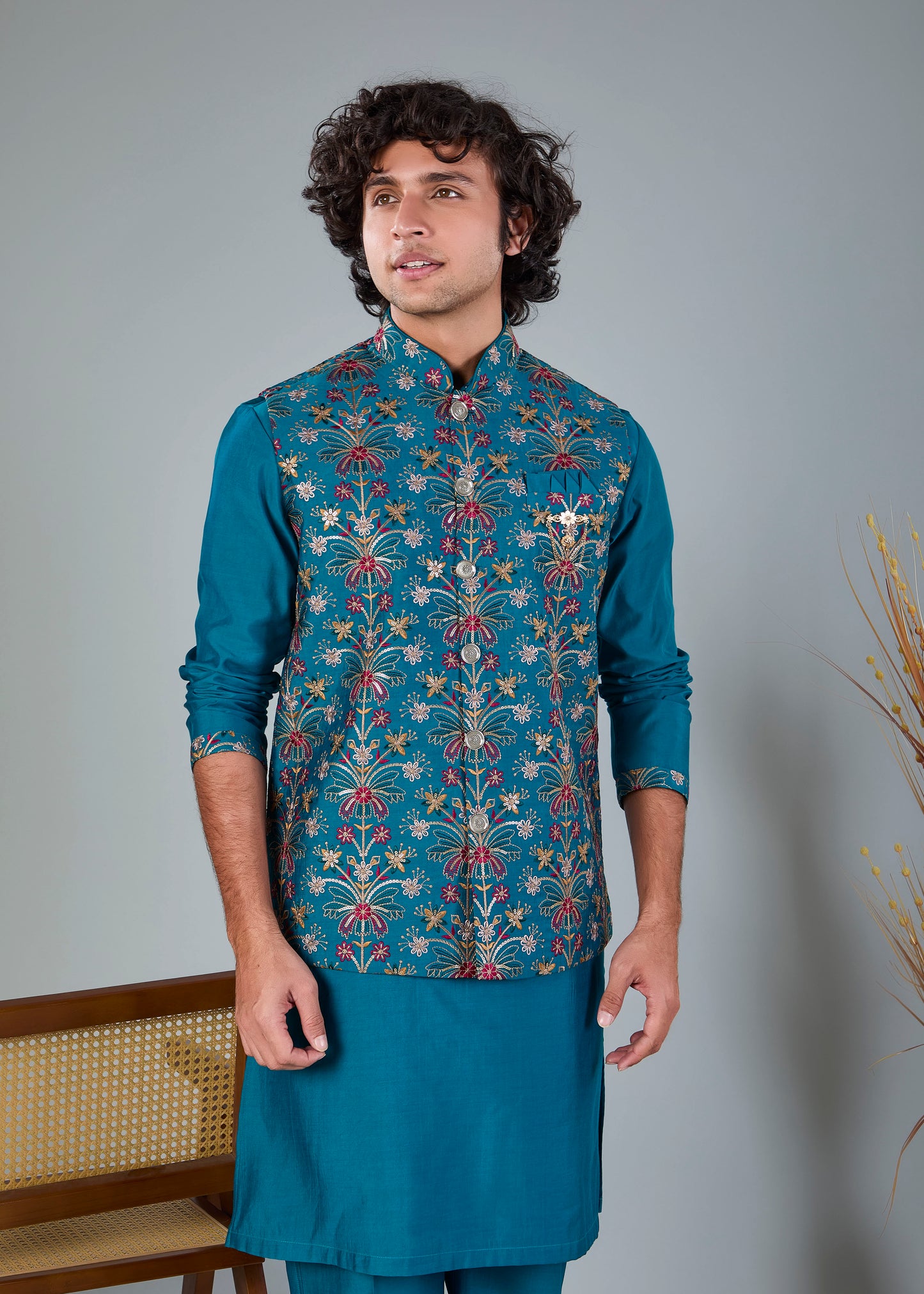Rich Raw Silk Men’s Kurta Jacket Set