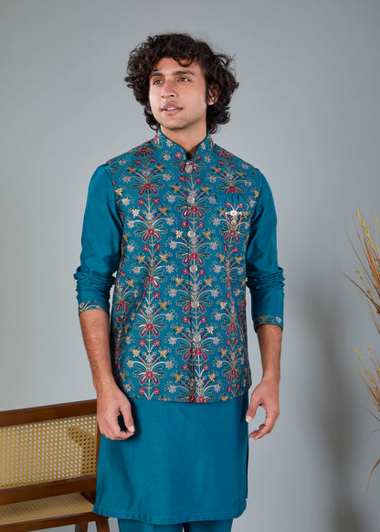 Rich Raw Silk Men’s Kurta Jacket Set