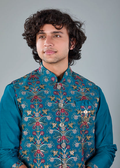 Rich Raw Silk Men’s Kurta Jacket Set