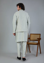 Stylish Off-white Raw Silk Men’s Kurta Jacket Set for Festive Events