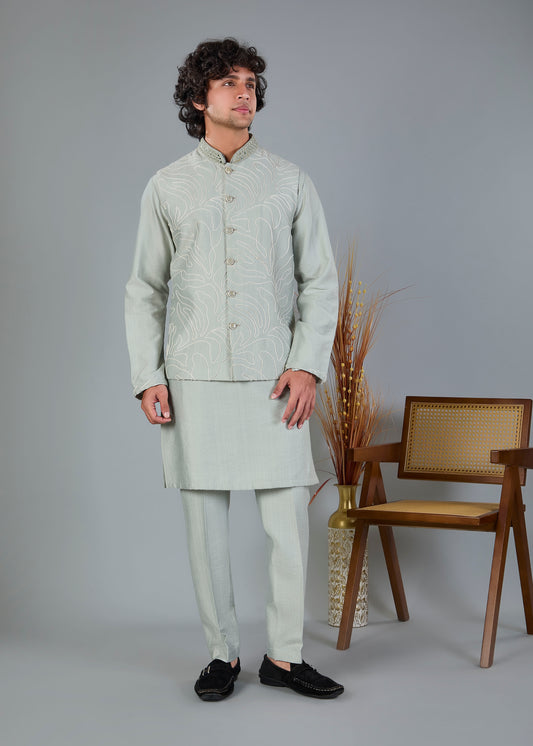 Stylish Raw Silk Men’s Kurta Jacket Set for Festive Events