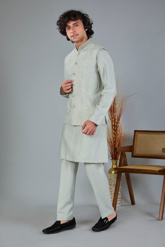 Stylish Raw Silk Men’s Kurta Jacket Set for Festive Events